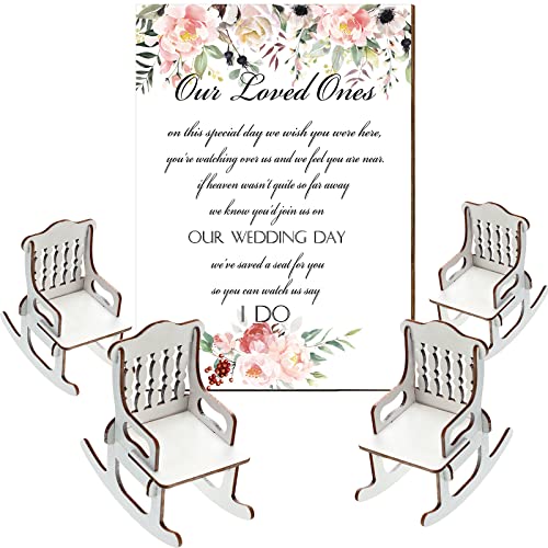 Yookeer 5 Stück Gedenktafel für Hochzeit – Holz Hochzeitstischschild mit Halterung – In Memory of Loved Ones – Blumen-Stil – 21 x 14,8 cm von Yookeer