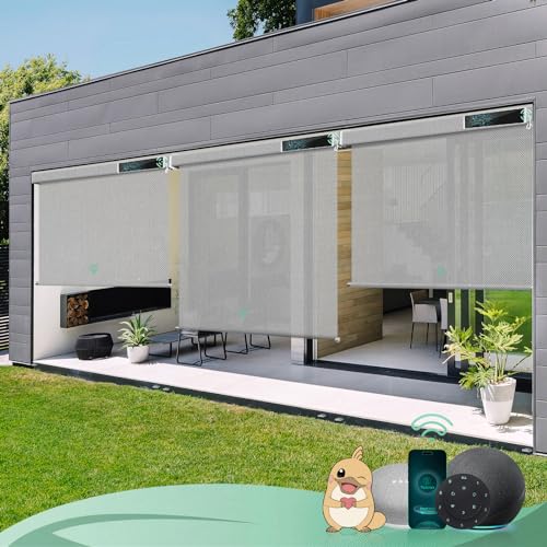 Yoolax Elektrische Außenrollo Senkrechtmarkise Balkonrollo mit Fernbedienung, Kompetibel mit Alexa Google Home, Sonnenschutz/Wetterfest/Anti-UV Außen Elektrische Rollo für Garten, Nach Maß (Grau) von Yoolax