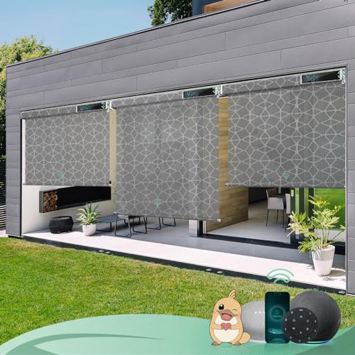 Yoolax Elektrische Außenrollo Senkrechtmarkise Balkonrollo mit Fernbedienung,Kompetibel mit Alexa Google,Sonnenschutz/Wetterfest/Anti-UV Smart Rollo für Garten,Nach Maß(Geometrisch Schwarz) von Yoolax