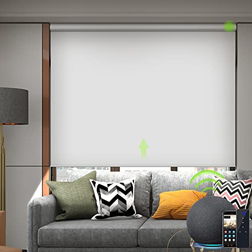Yoolax Elektrische Rollos mit Fernbedienung, Alexa Google Home kompatibel Smart Rollo, Wiederaufladbar Wasserdicht 100% Verdunkelung für Büro Wohnhaus Benutzerdefinierte Größe(Weiß) von Yoolax