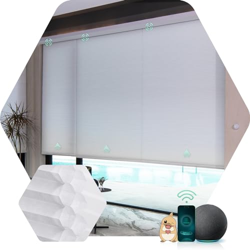 Yoolax Elektrische Wabenplissee mit Fernbedienung,Alexa& Google Home Kompatibel,Thermo Jalousien wärmeisolierter Smart-Rollo nach Maß für Fenster,50% Verdunkelung(Halbverdunkelung Douplezellig Weiß) von Yoolax
