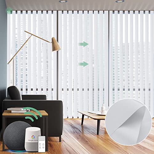Yoolax Elektrischer Lamellenvorhang mit Fernbedienung Smarte Vertikaljalousie Gardine WiFi Alexa Kompatibel für Wohnzimmer Büro, Nach Maß (Weiß) von Yoolax