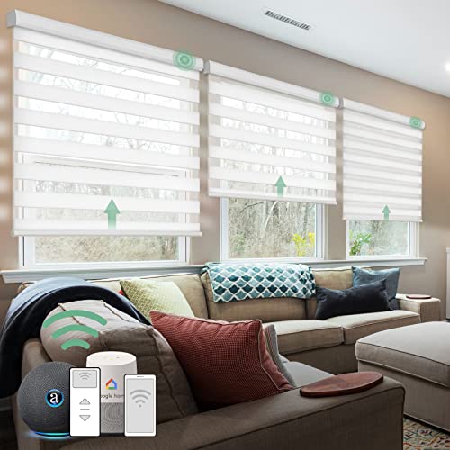 Yoolax Elektrisches Doppelrollo, Duo Rollo mit Fernbedienung, Rollos für Fenster Alexa kompatibel, Fensterrollo innen Nach Maß, 80% Verdunkelung, Weiß von Yoolax