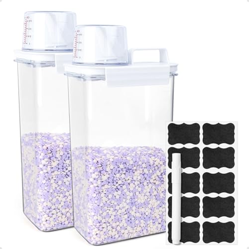 Yooler 2300ml Luftdichter Waschmittelspender mit Messbecher, 2 Stück Waschmittel Aufbewahrung Waschpulver Aufbewahrungsbox, Mehrzweck behälter für Waschpulver Waschmittel Wäscheparfüm Getreide Reis von Yooler