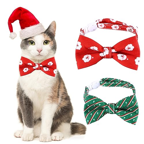 Yoolhamy 2 Pcs Weihnachten Katzenhalsband, einstellbare Haustier Kätzchen Halsbänder breakaway mit Fliege grün und rot Weihnachten Dekoration für Welpen Hunde Zubehör von Yoolhamy