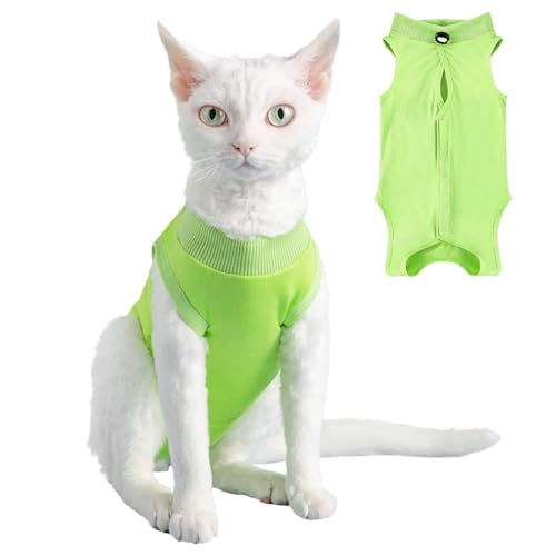 Yoolhamy Katzen-Genesungsanzug nach Operationen, elisabethanisches Halsband und Kegel-Alternative, Anti-Leck-Wunde für Bauchwunden oder Hautkrankheiten, Kätzchen-Body (Grün, L) von Yoolhamy