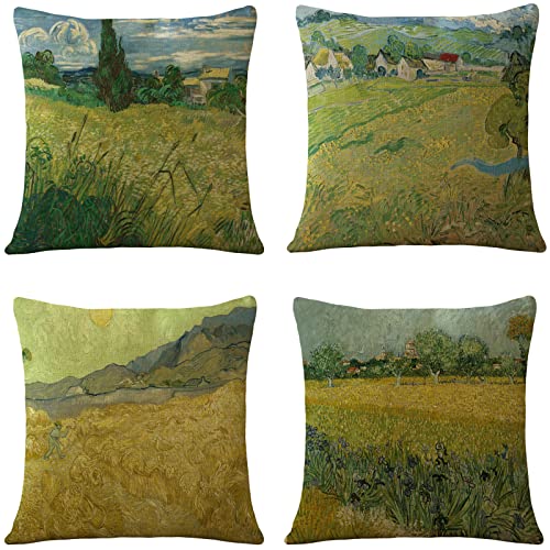 4er Set kissenbezüge 35x35cm Modern Quadratische Leinen Zierkissenbezug mit unsichtbarem Reißverschluß Dekor Kissenhüllen für Schlafzimmer Wohnzimmer Sofa,Berühmter abstrakter Van Gogh 14x14zoll von Yoonqun