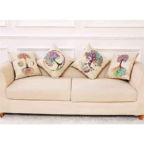 Kissenbezug 40x40cm 4er Set Bunter Baum des Lebens Kissenbezüge Dekoration Outdoor Kissenbezüge Leinen Doppelseitige quadratische Dekokissen für Schlafzimmer,Sofa,Stuhl,Bett,Garten Dekokissen 16x16in von Yoonqun