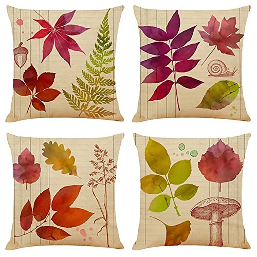 Kissenbezug 40x40cm 4er Set Herbstliche Ahornblätter Kissenbezüge Dekoration Kissenbezüge Leinen Doppelseitige quadratische Dekokissen für Schlafzimmer,Sofa,Stuhl,Bett,Garten Dekokissen 16x16zoll von Yoonqun