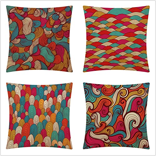 Yoonqun Kissenbezug 40x40cm 4er Set,Modern Samt Dekor Kissenhülle Kissenbezüge mit Verstecktem Reißverschluss Couchkissen,für Schlafzimmer,Sofa,Stuhl,Bett,Garten Bunte Geometrie von Yoonqun