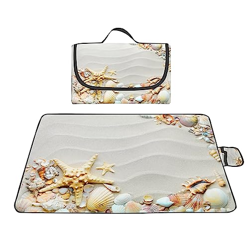 Yoonqun Picknickdecke 200x150cm,Wasserdicht Strandunterlage,Ozean Muscheln Stranddecke XXL Weiche Campingdecke mit Tragegriff Strandmatte für Park,Garten,Strand,Waschbar von Yoonqun