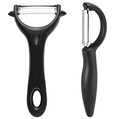 2er Sparschäler Set, Kartoffelschäler Spargelschäler Edelstahl Schäler Multifunktion Y-Förmig Gemüseschäler mit Pendelklinge Universalschäler für Gemüse Obst Karotten(Schwarz) von Yoosso