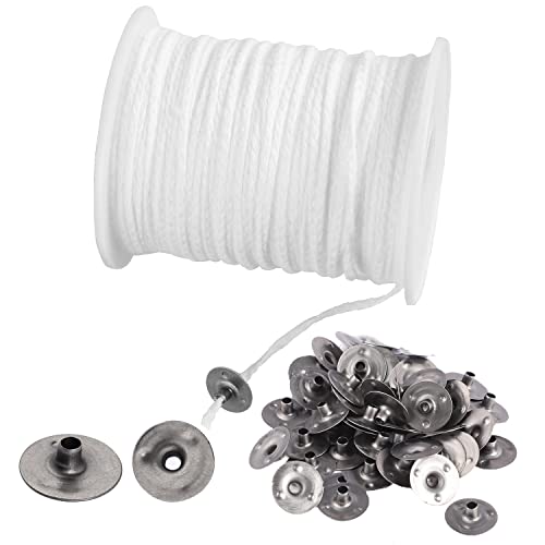 61m Kerzendocht, Docht Rauchfrei Kerzen Docht mit 100 Stück Kerzendochthalter Candle Wick Kerzendochte Dochte für Osterdeko Basteln Kerzen Hochzeit DIY Duftkerzen(Weiß) von Yoosso