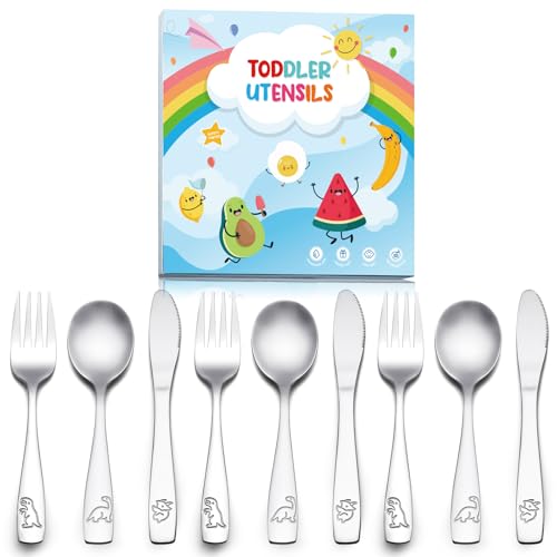 9er Set Kinderbesteck, Besteck mit Gravur Kinderbesteck Edelstahl Babybesteck 3 x Gabel, 3 x Löffel und 3 x Messer für Mädchen Jungen Kinder ab 3 Jahre von Yoosso