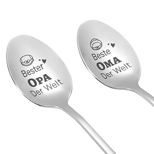 Oma und Opa Geschenke, 2 Stück Kaffeelöffel Teelöffel Edelstahl Löffel mit Gravur Beste Opa Oma Der Welt Weihnachtsgeschenke Ostergeschenke für Oma und Opa von Yoosso
