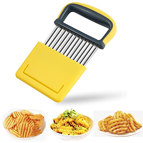 Yoosso Kartoffel Wellenmesser, Edelstahl Wellenschnitt Gemüse Wellenschneider mit Griff&Schützendem Kartoffelschneider Werkzeug für Obst Salat Butter(Gelb) von Yoosso
