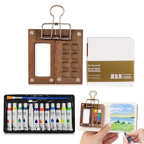 Aquarell Malkasten 12 Farben, Mini Holzpalette tragbar & faltbar, Magnetpalette mit Clip, Aquarellfarben Set für Kinder, Erwachsene, Skizzenbuch & Outdoor Aquarell Malkasten 12 Farben, Mini Holzpalette tragbar & faltbar, Magnetpalette mit Clip, Aquarellfarben Set für Kinder, Erwachsene, Skizzenbuch & Outdoor von Yootiko