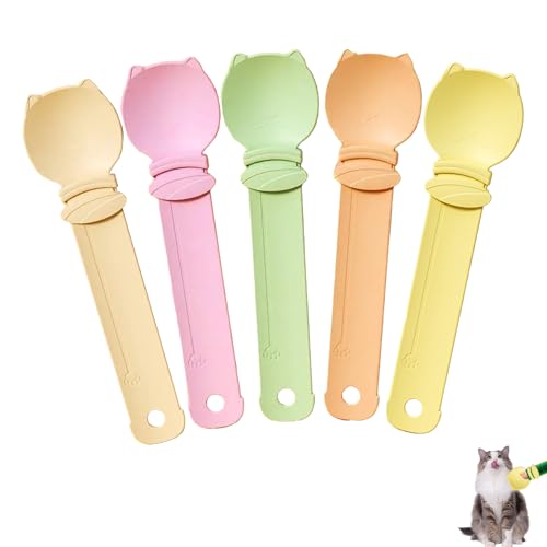 Yootiko 5 Stück Katzenfutter Löffel,Katzenstreifen Quetschlöffel,Katzenstreifen Futterschöpfer,Katzenstreifen Strip Happy Spoon,Liquid Snack Treats Silikon Tierfutterlöffel für Hunde,Katzen,Haustiere von Yootiko