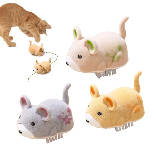 Yootiko Elektrische Interaktive Katzenmäuse mit Bewegungssensor – 2025 Automatisches Katzenspielzeug für Katzen & Kätzchen, 3er Set in Farben Gelb, Khaki & Grau von Yootiko