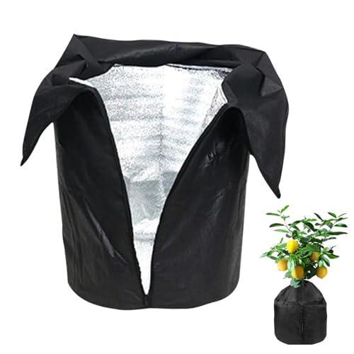 Yootiko Thermo-Topfschutz Schwarz – Oxford-Außenstoff mit Isolierfutter, Zugband und Reißverschluss – Winterabdeckung für Pflanzen (Schwarz – 45x50 cm) von Yootiko