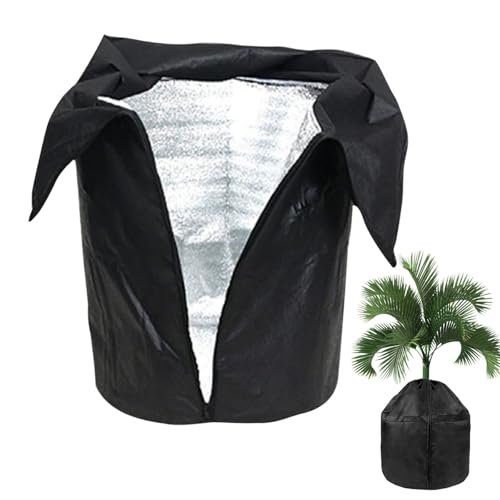 Yootiko Thermo-Topfschutz Schwarz – Oxford-Außenstoff mit Isolierfutter, Zugband und Reißverschluss – Winterabdeckung für Pflanzen (Schwarz – 65x70 cm) von Yootiko