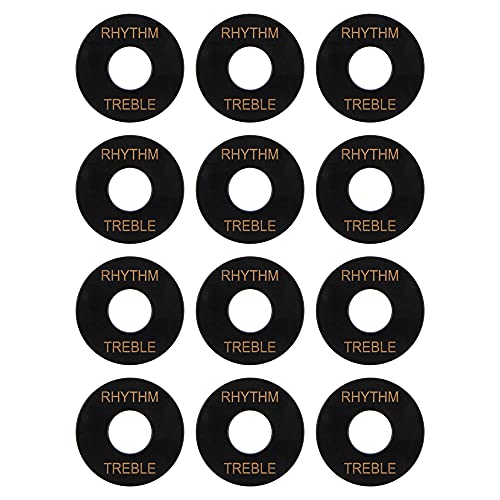 Yootones Kunststoff-Kippschalter, Unterlegscheibe, Rhythmus, Treble-Ring, mit Buchstaben, kompatibel mit Les Paul Gitarre, Schwarz, 12 Stück Yootones Kunststoff-Kippschalter, Unterlegscheibe, Rhythmus, Treble-Ring, mit Buchstaben, kompatibel mit Les Paul Gitarre, Schwarz, 12 Stück von Yootones