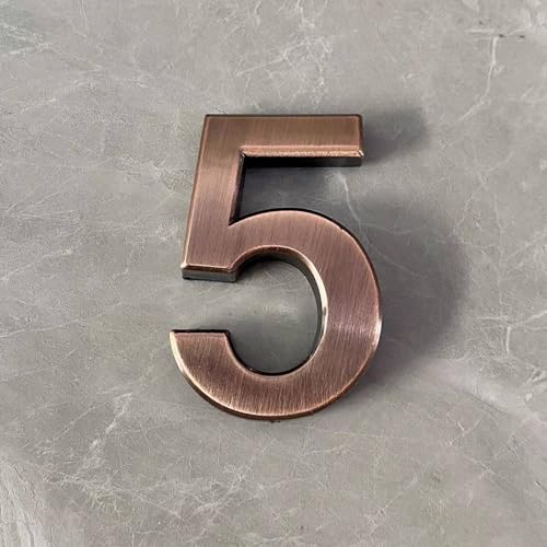 2 Zoll Selbstklebende Hausnummern Aufkleber 5 cm Moderne Türnummer Bronze/Silber Briefkasten Adressschild, für Wanddekoration Garten Wohnung Café Hotel Büro Straße Zimmer Hof Außenbereich(Bronze 5) von Yooumilife