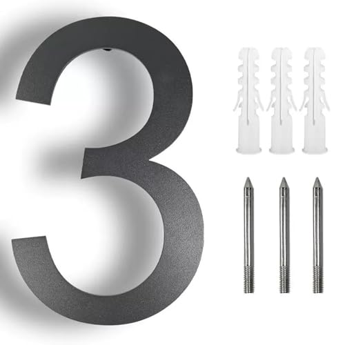 5/6/8/10 Zoll Schwebende Hausnummern Mit Schrauben Modernes Metall-Türnummern-Schild Aus Edelstahl, Schwarzes Adressschild Für Briefkästen, Für Apartment, Garten, Wanddekoration, Hof(3,8In) von Yooumilife