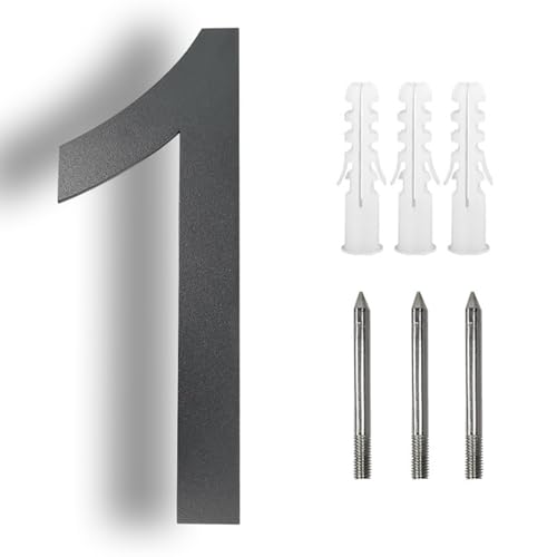 8 Zoll Schwebende Hausnummern Mit Schrauben, Moderne Metall-Edelstahl-Türnummer, 20 Cm Schwarze Briefkasten-Adresse, Für Wohnung Wanddekoration, Außenbereich Gartenbüro Plakette(1) von Yooumilife