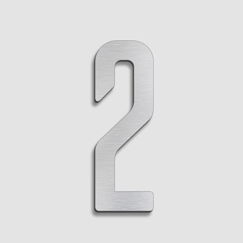 Selbstklebende Hausnummern-Aufkleber 7cm, Moderne Metall-Edelstahl-Türnummer, Silber, Für Briefkasten, Adressschild, Hotelzimmer Wanddekoration, Büro, Apartment, Garten, Hof, Café(2) von Yooumilife