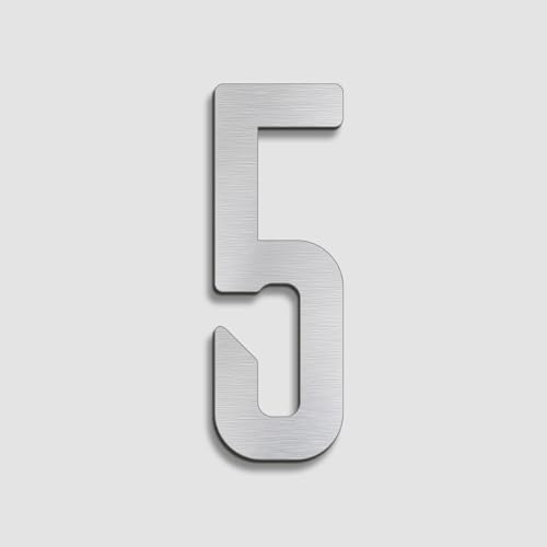 Selbstklebende Hausnummern-Aufkleber 7cm, Moderne Metall-Edelstahl-Türnummer, Silber, Für Briefkasten, Adressschild, Hotelzimmer Wanddekoration, Büro, Apartment, Garten, Hof, Café(5) von Yooumilife