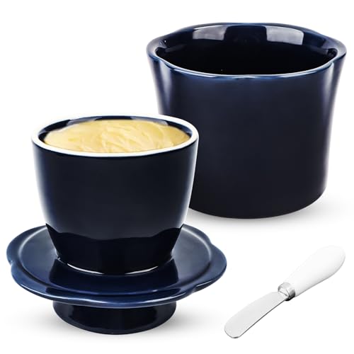 Yooyan Butterdose Keramik, Französische Butterdosen, Butterfass Zum Butter Machen, Butterglocke mit Deckel, Wasserbutterdose mit Wasserlinie, Weihnachtsgeschenk für Die Küche, Keramische für Butter von Yooyan