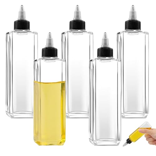 Yooyan 5 Stück Squeeze Flasche 100ml, Ölspender Quetschflaschen, Mehrzweck Kleine Klare Squeeze Plastikflaschen Soßenflaschen mit Schraubdeckel für Flüssige Gewürze Sojasauce Sirup Ketchup Basteln von Yooyan