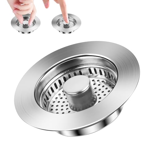 Yooyan Abflusssieb Küchenspüle und Waschbeckenstöpsel, 3-in-1 Edelstahl Pop-Up Abflussstopfen mit Sieb, Spülbecken Sieb für Spülbecken Bohrung 75-86 mm, Tiefe 30-40 mm von Yooyan