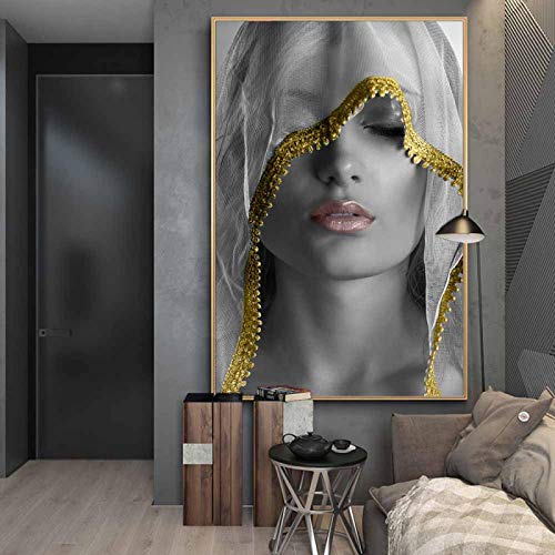 Abstrakte Frau Cover Gesicht Leinwand Kunst Gemälde Spirituelle Kriegsführung Leinwand Gemälde Wandkunst Bilder für Wohnzimmer Dekor 80x120cm(31x47in) mit Rahmen von Yooyu