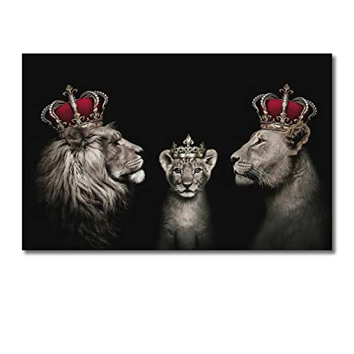Yooyu schwarz-weiße Löwenfamilie Gemälde Krone Löwen Leinwand Poster und Drucke Bild für die Wohnzimmerdekoration 70 x 90 cm (28 x 35 Zoll) mit Rahmen, 70x90cm(28x35in) von Yooyu