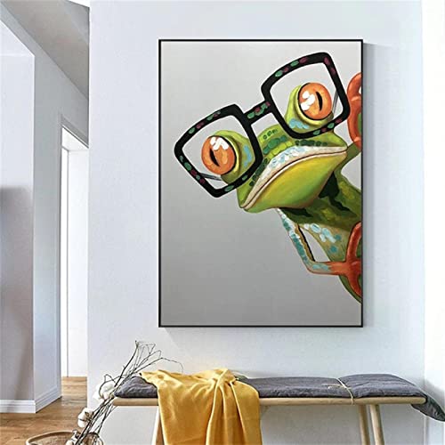 Abstraktes Tier-Leinwandbild, grüne Brille, Frosch, Spaß, Kunst, Malerei, Cartoon, groß, Wohnzimmer, Wandkunst, Dekor, Schlafzimmer, Zuhause, 30 x 45 cm, rahmenlos von Yooyu