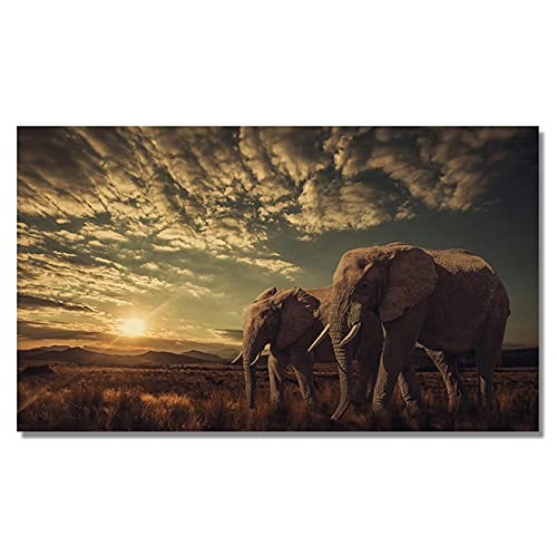 Yooyu Afrikanische Savanne Zwei Elefanten Tier Leinwand Gemälde Poster und Drucke Skandinavische Wandkunst Bilder Wohnzimmer 75x170cm(30x67in) mit Rahmen von Yooyu