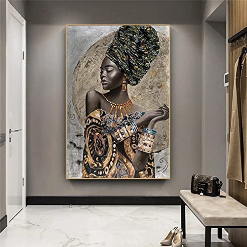 Afrikanische schwarze Frau, Wanddekoration, Graffiti-Kunst, Poster und Drucke, abstraktes afrikanisches Mädchen, Leinwand-Gemälde an der Wand, Kunstbilder, 80 x 120 cm, mit Rahmen von Yooyu