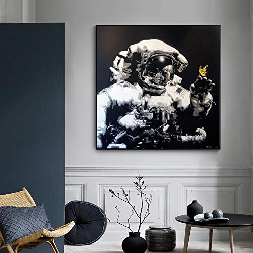 Astronaut und die Schmetterlingsgalaxie, Boot, Wandkunst, Leinwand, Gemälde, Poster und Drucke, Wandbilder für Wohnzimmerdekoration, 60 x 60 cm (24 x 24 Zoll) mit Rahmen von Yooyu