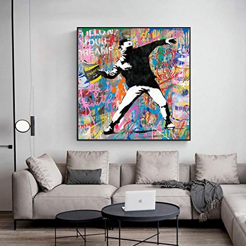 Banksy Art Follow Your Dream Poster und Drucke Pop Street Art Graffiti Gemälde Leinwand Wandkunst Bild Wohnkultur 40x40cm Rahmenlos von Yooyu