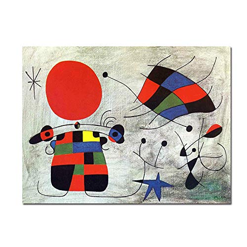 Berühmte Kunst Spanisch Joan Miro Leinwandmalerei Kreative Poster und Drucke Wandkunst Bilder für Kinderzimmer Dekoration 70x100cm(28x39in) mit Rahmen von Yooyu