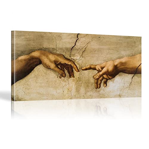 Die Erschaffung Adams von Michelangelo Berühmte Kunst Leinwand Gemälde an der Wand Kunst Poster und Drucke Hand zu Hand Bilder 60x120cm(24x47in) mit Rahmen von Yooyu