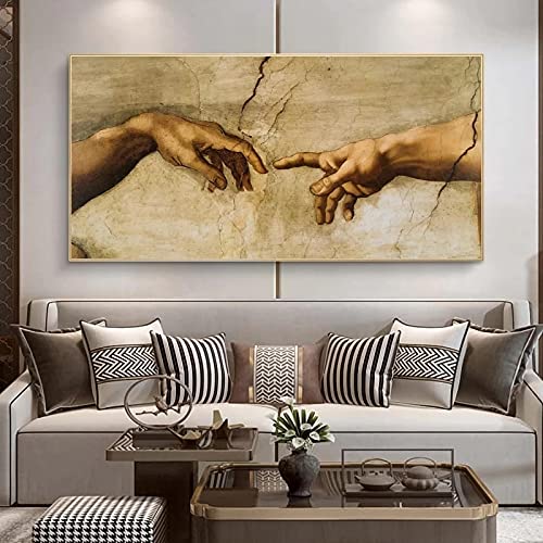 Die Erschaffung Adams von Michelangelo Berühmte Kunst Leinwand Gemälde an der Wand Kunst Poster und Drucke Hand zu Hand Bilder 70x140cm (28x55in) Rahmenlos von Yooyu