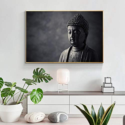 Fertig zum Aufhängen, schwarzer meditierender Buddha, Wandkunst auf Leinwand, Leinwandkunst, Gemälde an der Wand, buddhistische Bilder für die Inneneinrichtung, 80 x 120 cm (31 x 47 Zoll), mit Rahmen von Yooyu