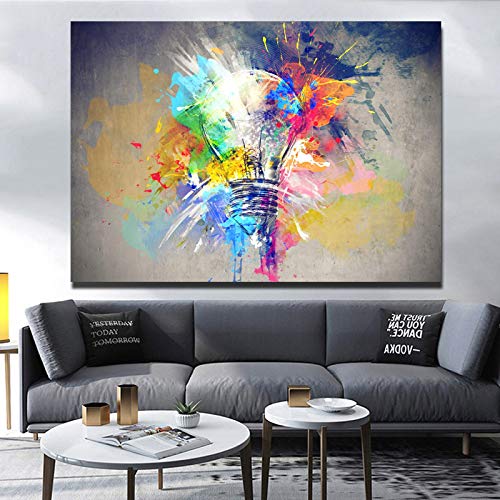 Großes buntes modernes gerahmtes abstraktes Glühbirnen-Leinwand-Gemälde-Hauptdekorations-Kunst-Plakat-Wand-Bilder für Wohnzimmer 60x95cm(24x37in) mit Rahmen von Yooyu