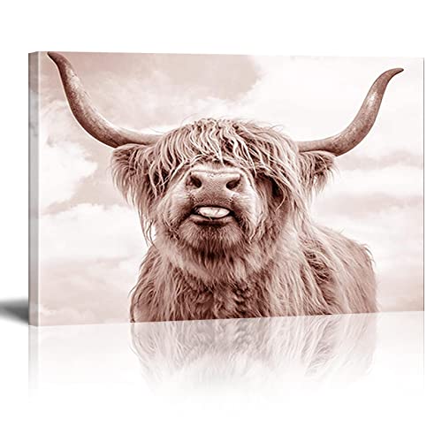 Yooyu Highland Cow Poster Rinder Leinwand Malerei Wandbilder Modern Fashion Poster und Drucke für Wohnzimmer Dekoration 60x80cm mit Rahmen von Yooyu