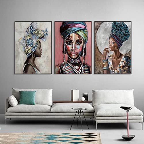 Kunstdruck African Black Woman Graffiti Kunst Poster und Drucke Abstrakte Wandkunst Bilder für Wohnzimmer Wohnkultur 70x100cm (28x39in) x3 Rahmenlos von Yooyu