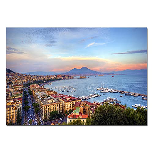 Leinwand Kunst Neapel Italien Kai Boote HD gedruckt Leinwand Malerei Wandkunst Poster Bilder für Wohnzimmer Home Decoration 70x90cm Rahmenlos von Yooyu