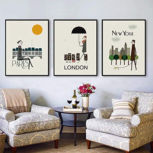 Leinwand drucken abstrakte Stadt New York London Paris druckt Poster Gemälde Wandkunst Bilder für Wohnzimmer Home Decor 40x55cmx3 Rahmenlos von Yooyu